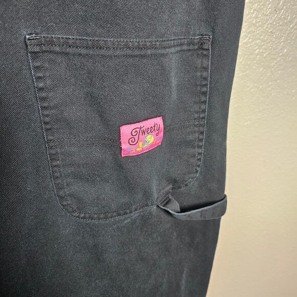 Vintage 2001 Tweety Black Wide Leg Overalls Year 2001 Embroidered Detail Large - Picture 7 of 16